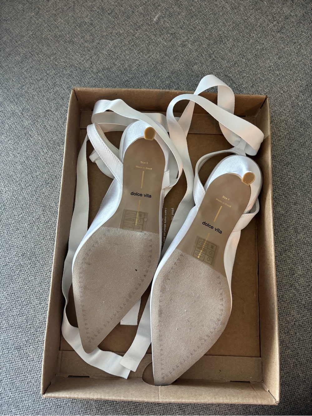 Dolce Vita White Satin Pearl-Accent Slingback Heels - Picture 3 of 3